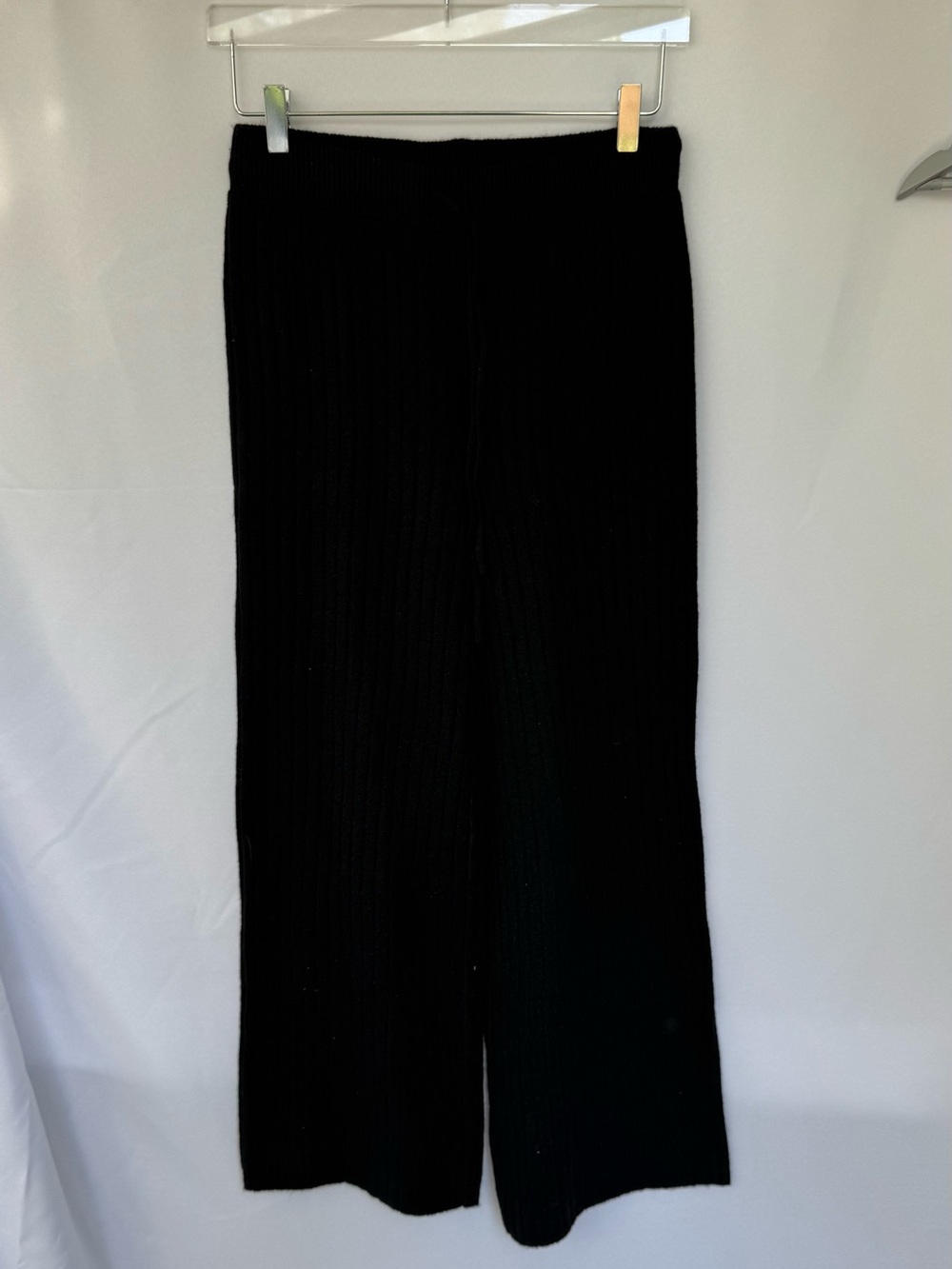 Vici - Black Ribbed Knit Pants with Elastic Waist